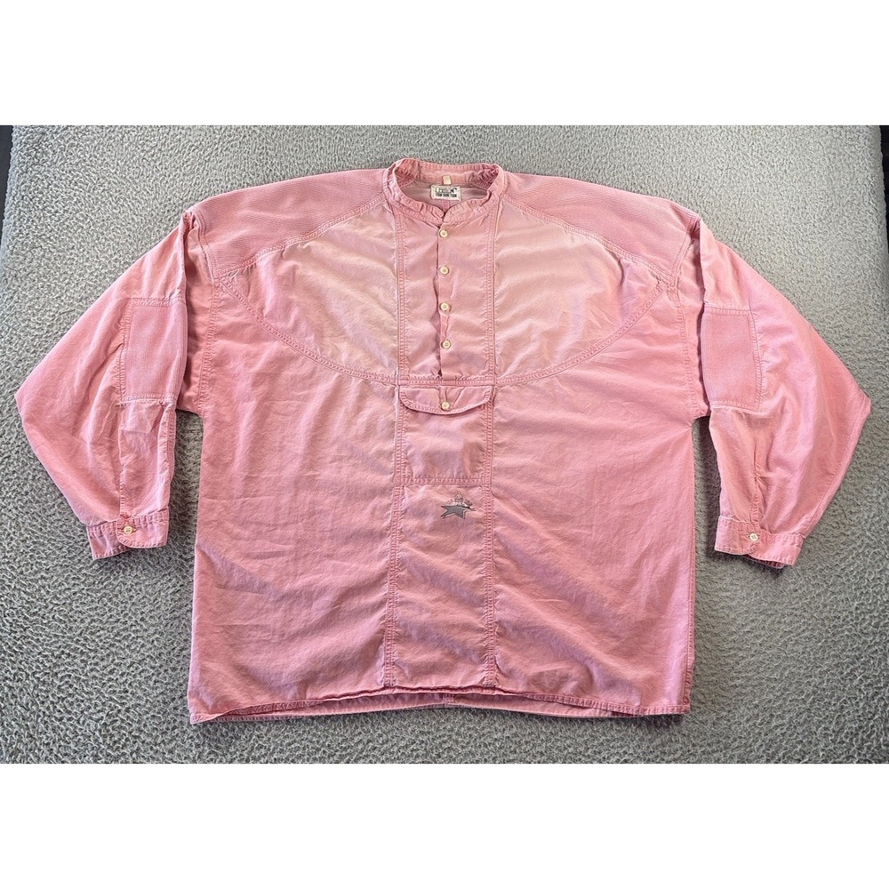 Vintage Ton Sur Ton Shirt Womens 3/Large Pink Henley Pockets Oversized 80s